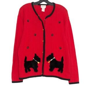 Crystal Kobe Cardigan Sweater Vintage Scottie Dog Granny Preppy Novelty Large GK